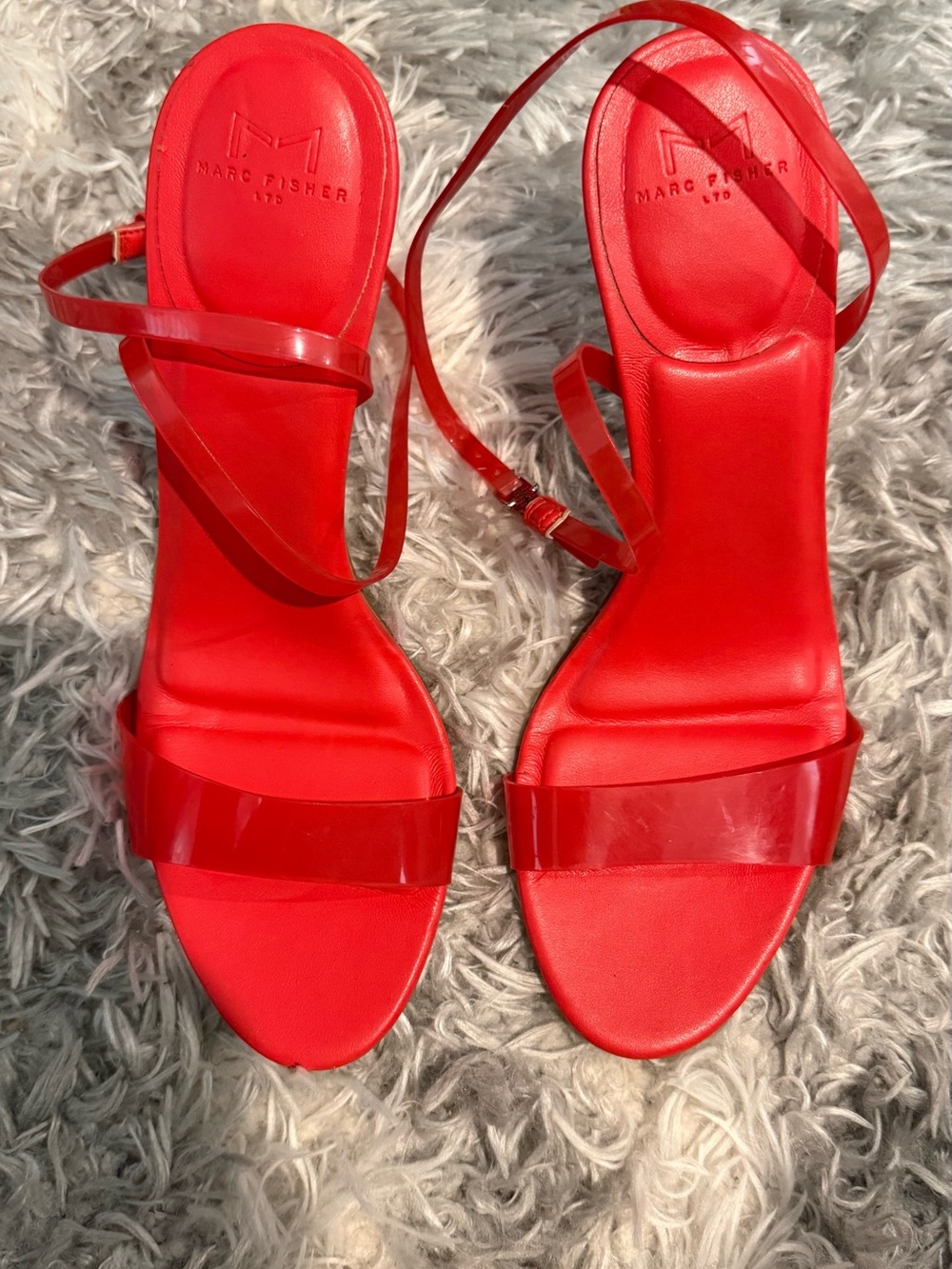 Marc Fisher Bright Red Strappy Block-Heel Sandals